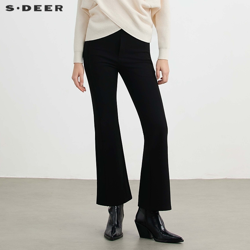 高腰长裤 层次拼接 微喇叭