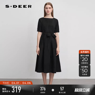 圆领风琴褶收腰泡泡袖 连衣裙S232Z12FN 女装 sdeer圣迪奥夏季
