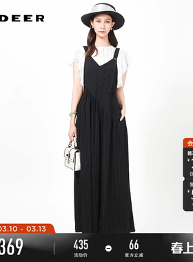 sdeer圣迪奥夏季女装时尚肌理压褶背带阔腿裤长裤S242Z1003
