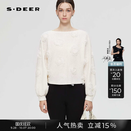 sdeerOL风文艺圆领花朵肌理上衣