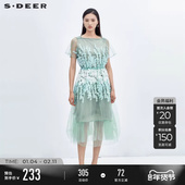 sdeer圣迪奥夏装 碎花连衣裙女绣花网纱收腰少女裙子S223Z1236