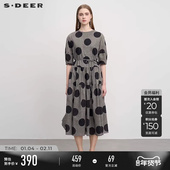 连衣裙S252Z1203 圆领波点收腰中袖 复古波点 sdeer圣迪奥女新品