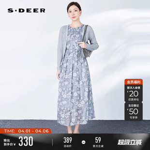 连衣裙套装 S243Z1408 复古圆领印花收腰针织衫 sdeer圣迪奥春秋女装