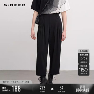S241Z0813 长裤 sdeer圣迪奥2025春秋装 复古高腰压褶阔腿西装