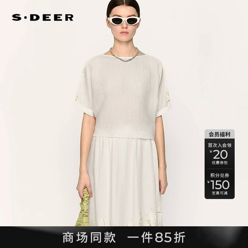s.deer圆领印花不规则短袖上衣