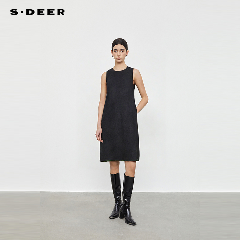 sdeer渐变晕染毛呢无袖连衣裙