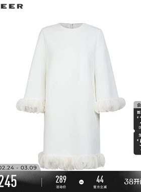 sdeer圣迪奥冬季女装复古优雅圆领拼接宽松连衣裙S244Z1235