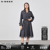 千鸟格收腰小香风连衣裙套装 sdeer圣迪奥女装 春秋装 S223Z1426