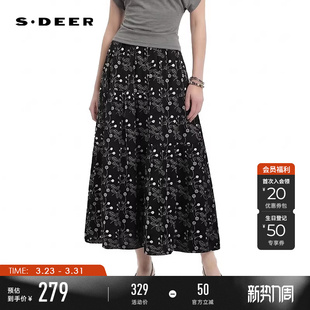 sdeer圣迪奥女装 田园风松紧高腰绣花A字半身裙长裙S252Z1139 夏季