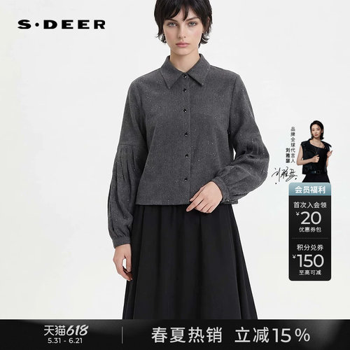 sdeerOL风压褶拼接宽松长袖衬衫