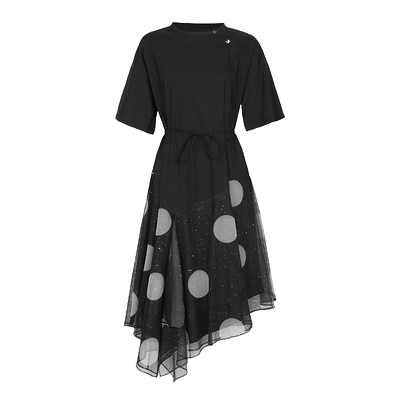 s.deer收腰波点网纱短袖连衣裙