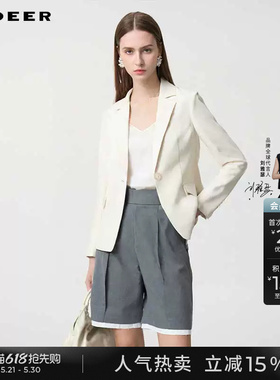 sdeer圣迪奥春秋装女装OL风套装西装领垂坠短款外套S233Z2204