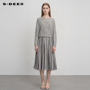 吊带裙套装 sdeer圣迪奥25秋收腰肌理针织衫 S25381401 商场同款