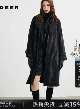 sdeer圣迪奥女装秋装时尚翻领收腰做旧牛仔长款风衣S253Z1801