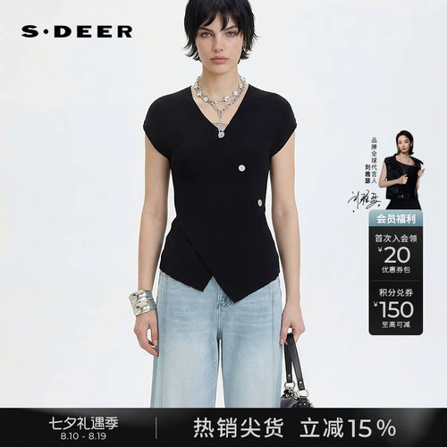sdeerOL风V领拼接不规则针织衫