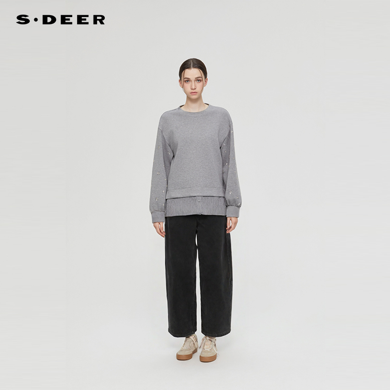 sdeer复古高腰插袋阔腿牛仔长裤