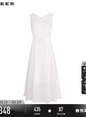 sdeer圣迪奥女装夏装优雅V领收腰肌理无袖连衣裙S252Z1263