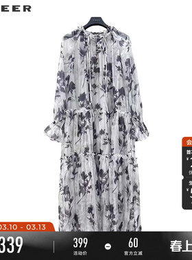 sdeer圣迪奥夏装女装时尚翻领收腰不规则衬衫连衣裙S242Z12B8