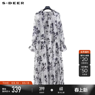 sdeer圣迪奥夏装女装时尚翻领收腰不规则衬衫连衣裙S242Z12B8