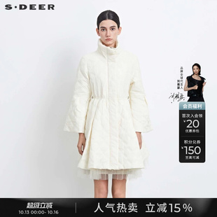 sdeer圣迪奥女装立领喇叭袖收腰肌理网纱棉服S234Z2301