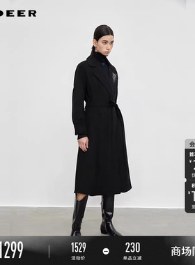 【商场同款】sdeer圣迪奥女OL风翻领胸针收腰绵羊毛大衣S25482510