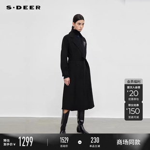sdeer圣迪奥女OL风翻领胸针收腰绵羊毛大衣S25482510 商场同款