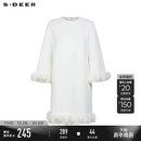 sdeer圣迪奥冬季 复古优雅圆领拼接宽松连衣裙S244Z1235 女装
