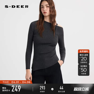 sdeer圣迪奥女装 OL风一字斜肩不规则修身 针织衫 S253Z3549 春秋装
