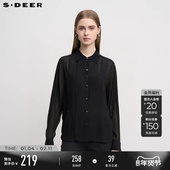 OL风文艺翻领荷叶边雪纺衬衫 sdeer圣迪奥春装 女装 S25180505