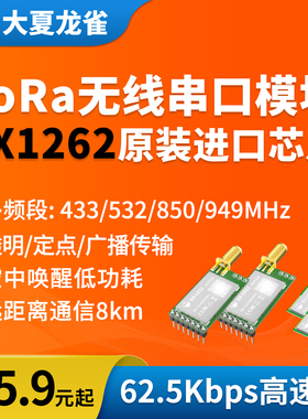 大夏龙雀LoRa无线收发模块SX1262串口通信433接收发射频传输LR31