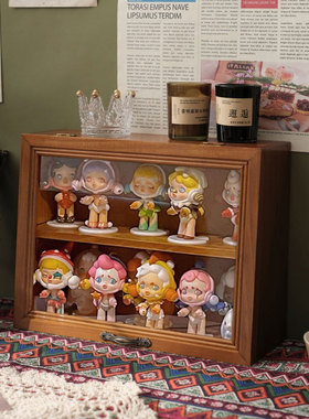 实木桌面木质手办泡泡玛特展示架复古杯子收纳展示柜盲盒星星人