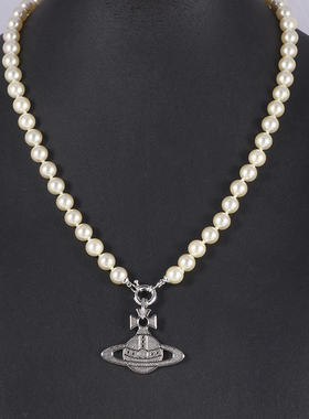 女珍珠复古立体土星项链