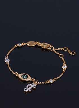 Juicy canoe满钻精灵眼睛音符吊坠细款时尚气质金色可调节手链女