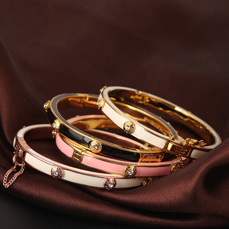 网红街拍潮品珐琅彩釉搭扣手镯女时尚镶钻可打开手环镯子饰品女生