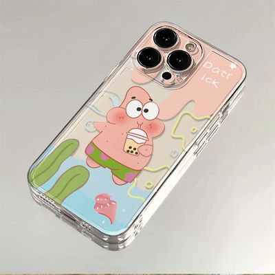 海绵宝宝适用苹果15手机壳iPhone13ProMa卡通14Pro防摔12Plus新款11/17可爱pm套Xs个性Mini镜头全包XR软壳i16