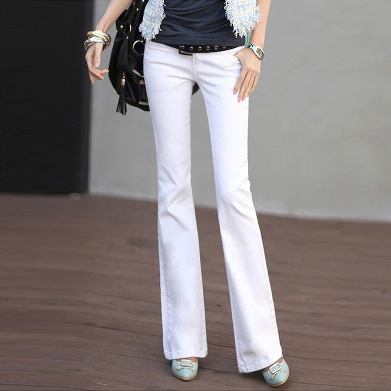 白色牛仔裤女弹力喇叭裤子高腰坠感阔腿秋季新款显瘦直筒微喇长裤
