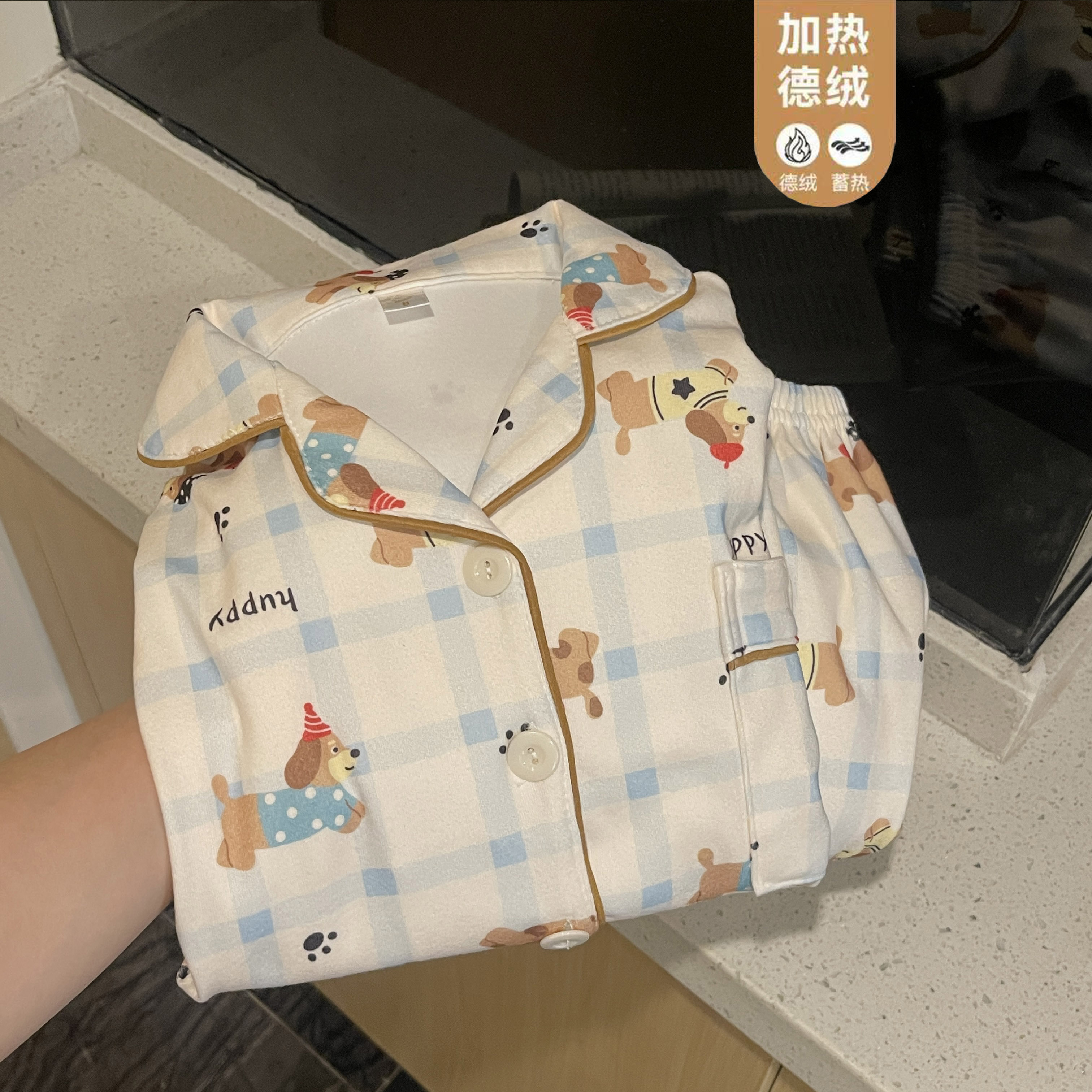 女童睡衣套装秋冬款加厚蓄热德绒2025新款女孩宝宝卡通开衫家居服