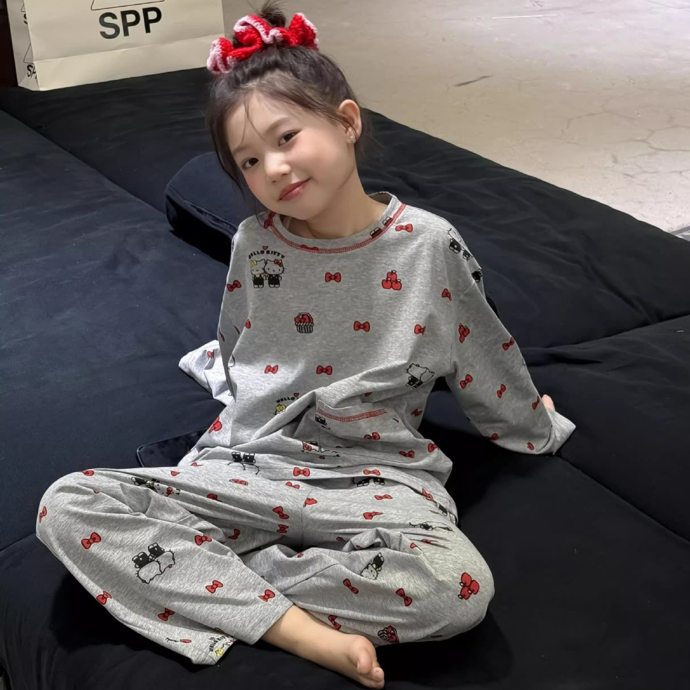 儿童睡衣女孩A类纯棉女童春秋装可爱哈喽kitty猫高级感家居服套装