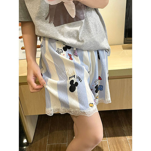 睡裤女夏季云朵棉纯棉短裤薄款日系学生宽松大码遛弯可外穿家居裤