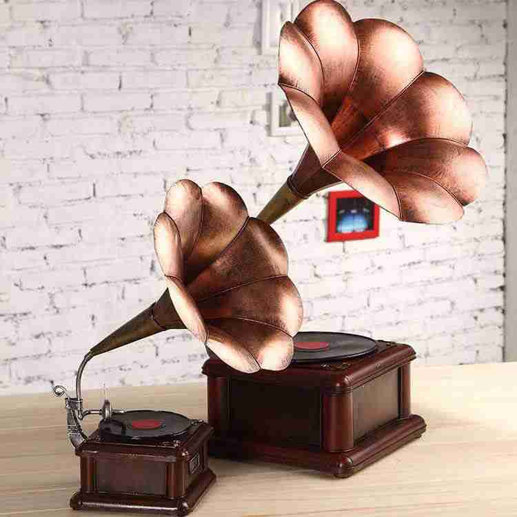 Retro Vintage Vinyl Recorder Trang trí mềm Nhiếp ảnh Đạo cụ Big Horn Gramophone Mô hình trang trí 	đầu đĩa than crosley	