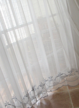 外贸出口成品窗纱特价  白色刺绣绣花唯美纱帘 客厅阳台卧室飘窗