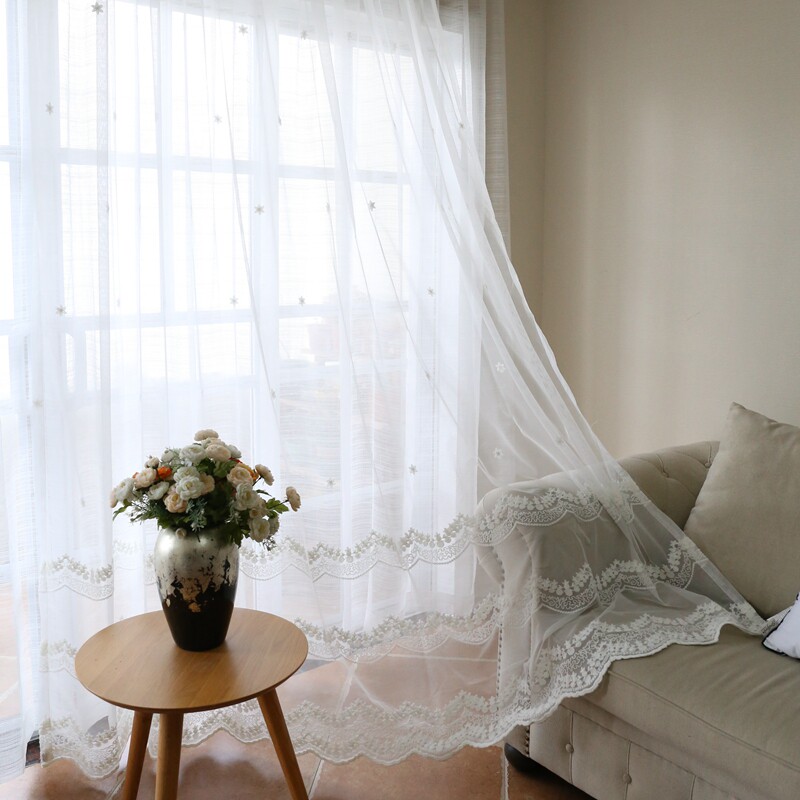 外贸出口成品窗纱特价  白色棉线绣花纱帘 文艺休闲有垂感