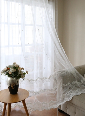 外贸出口成品窗纱特价  白色棉线绣花纱帘 文艺休闲有垂感