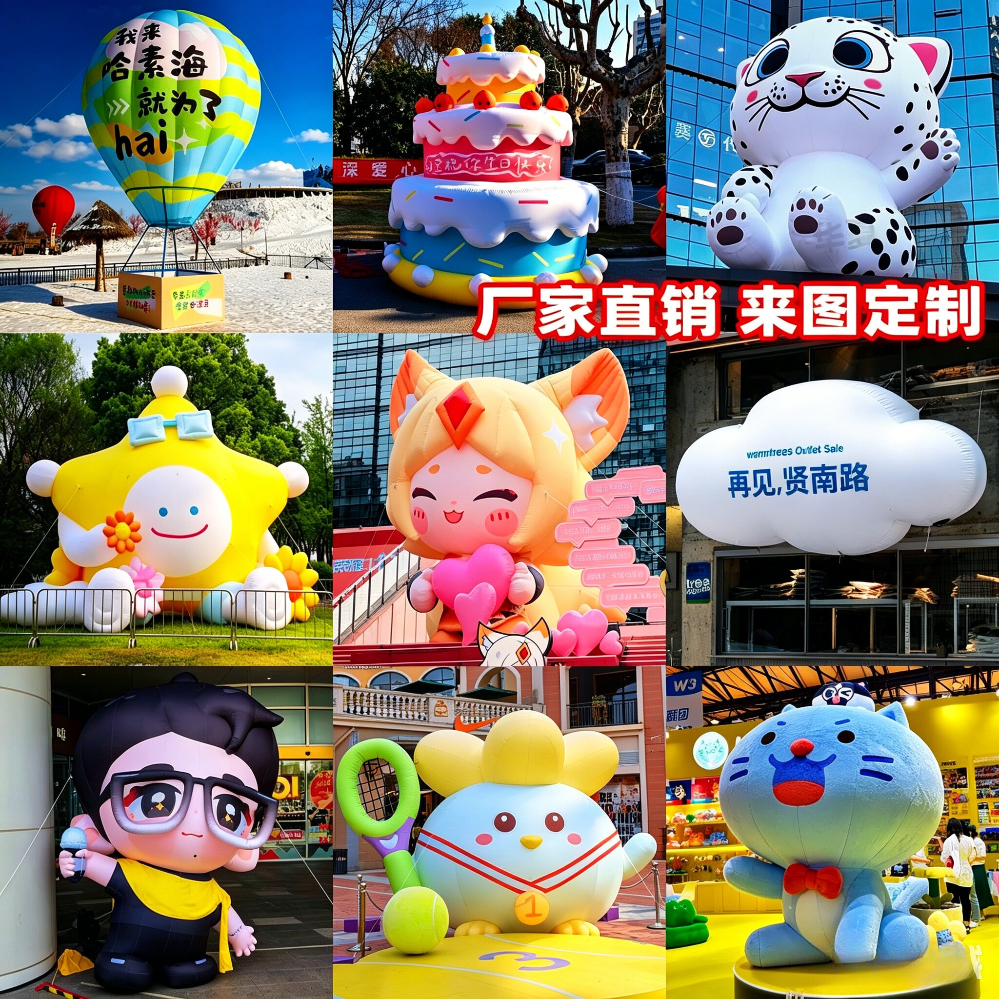 充气卡通气模定制大型吉祥物热气球商场花朵爱心美陈云朵厂家直销