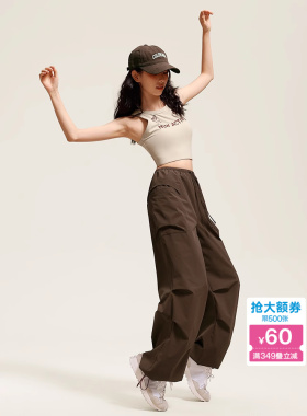 VfU工装裤休闲运动长女春季款束阔脚高腰宽松腿裤TK25096A新子裤