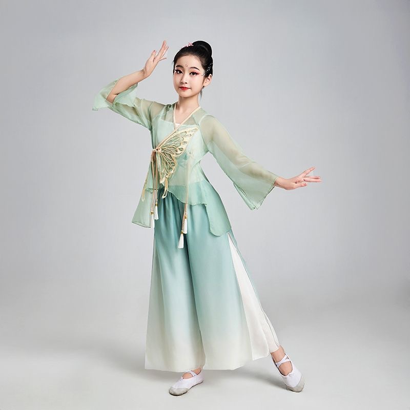 儿童古典古典舞舞蹈纱衣飘逸演出服扇子舞民族女童中国练功表演服