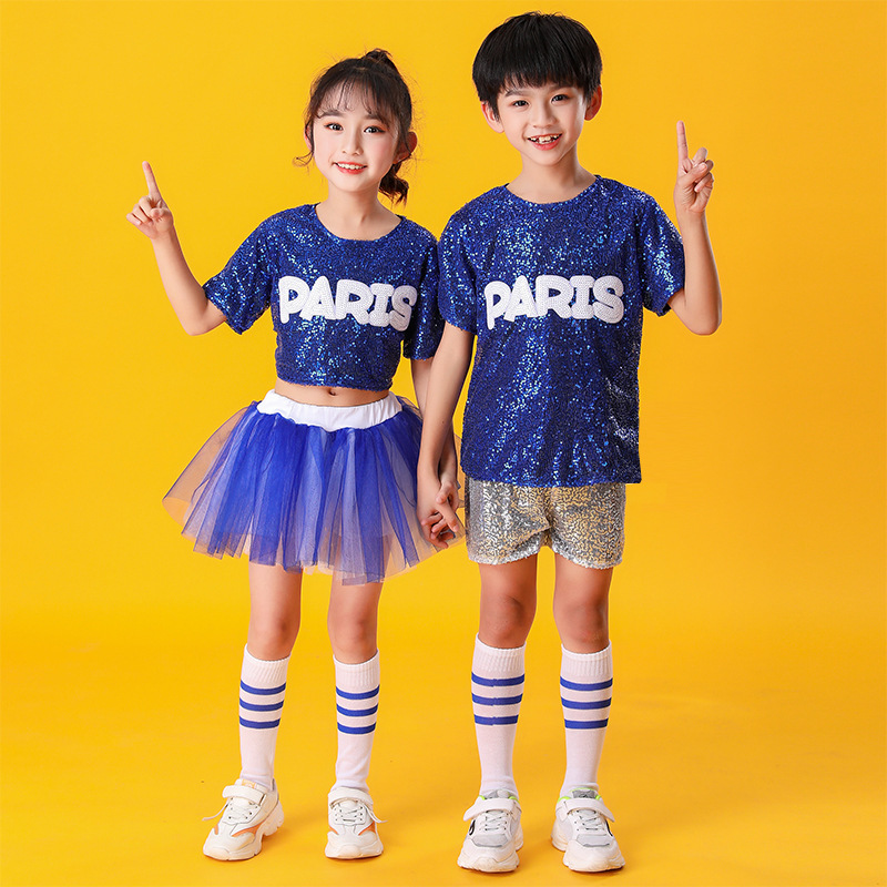 儿童街舞潮服男童架子鼓表演服女童嘻哈爵士舞服啦啦队演出服亮片