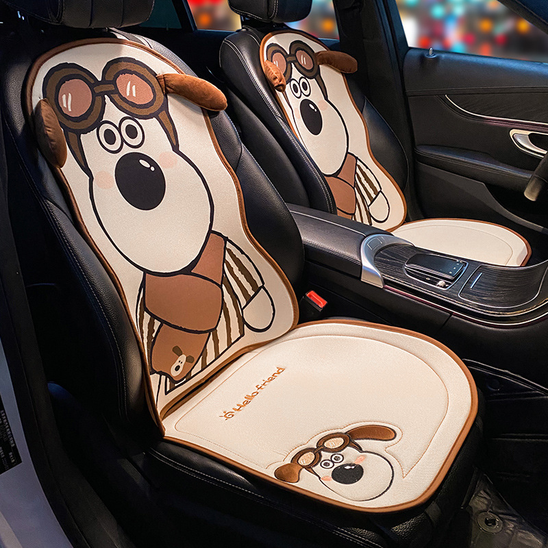 汽车坐垫通用四季单片秋冬季座垫卡通可爱座椅通风三件套亚麻车垫