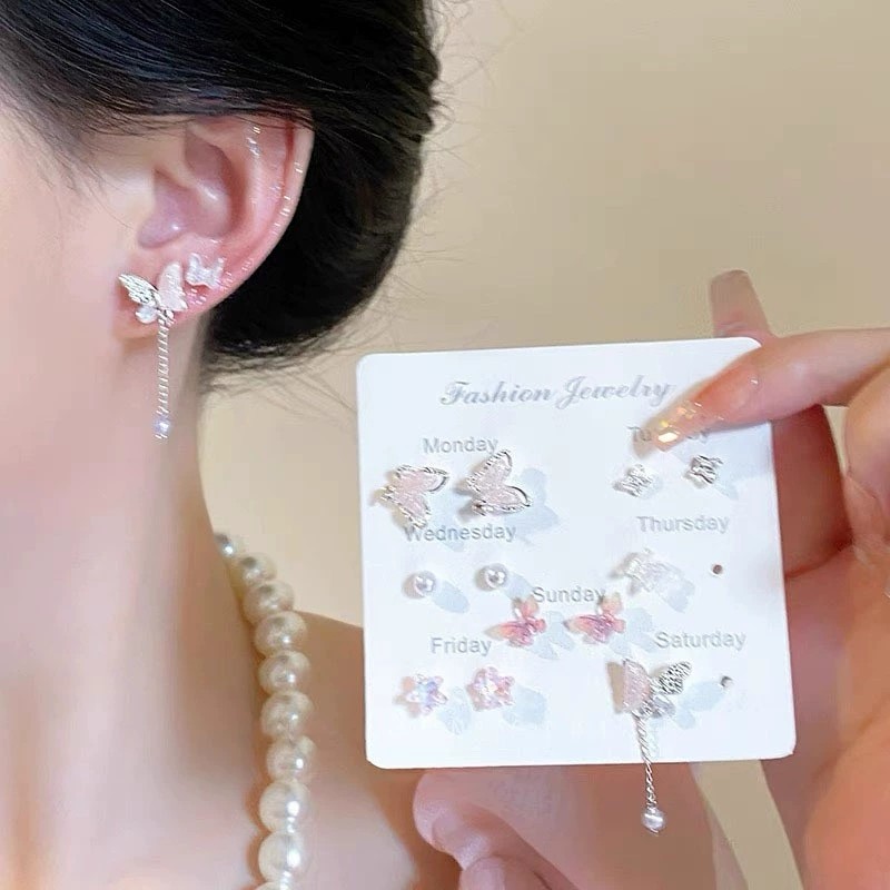 粉色蝴蝶耳钉春夏新爆款套装可爱甜美耳环小众设计少女养耳洞耳饰,饰品/流行首饰/时尚饰品新,耳环,淘宝优惠券,粉丝福利购,淘宝优惠卷