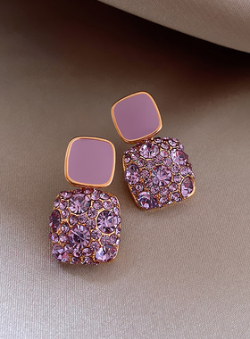 高级感紫色锆石耳环女轻奢小众耳钉2024年新款独特气质时尚耳饰